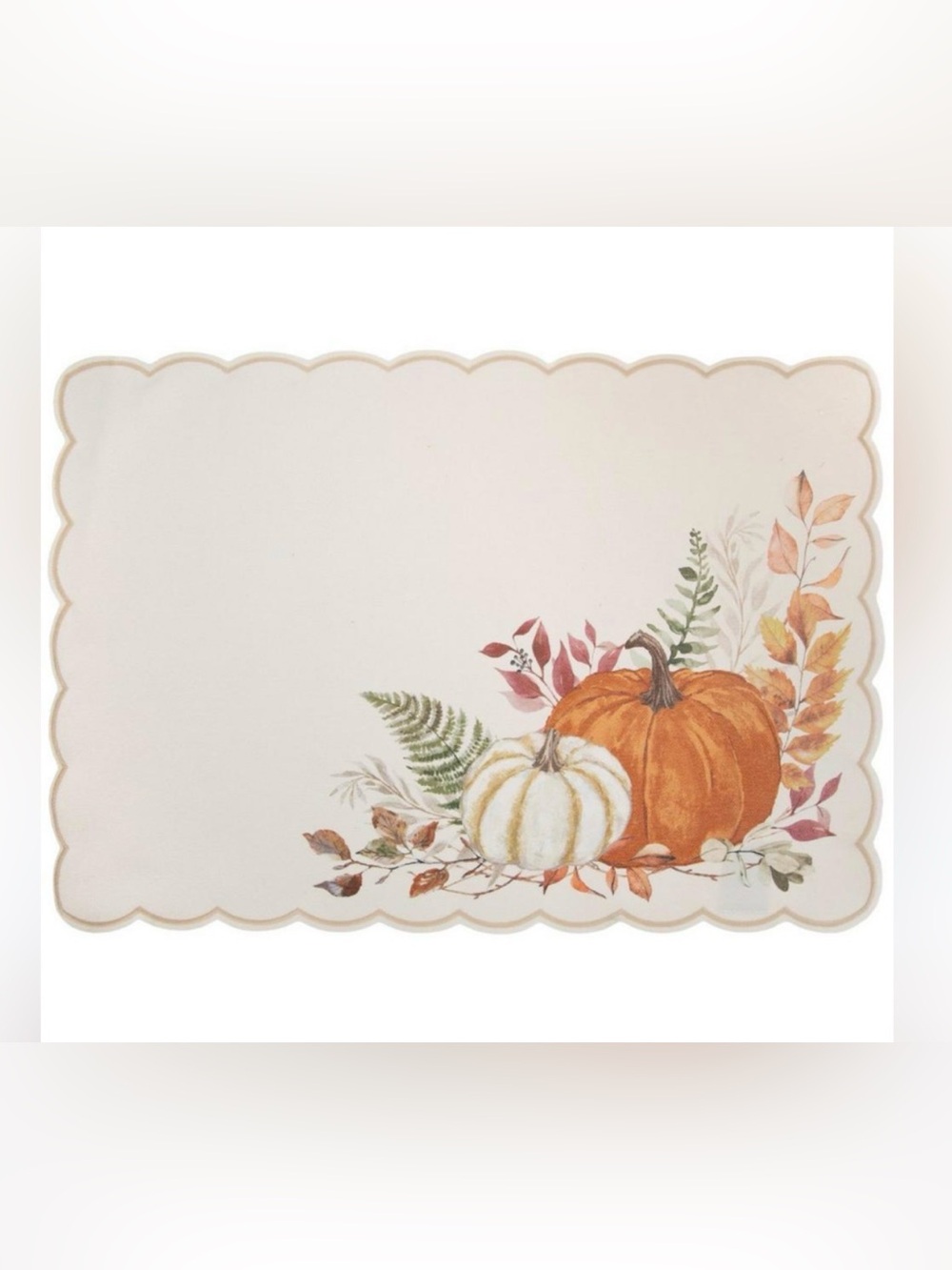 Hobby Lobby Cream Placemat with Orange and White Watercolor Pumpkins